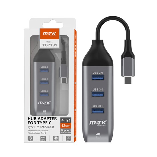 Mtk 4 in 1 Hub Adapter TG7191 Type C to 4 USB 0.12m Gray